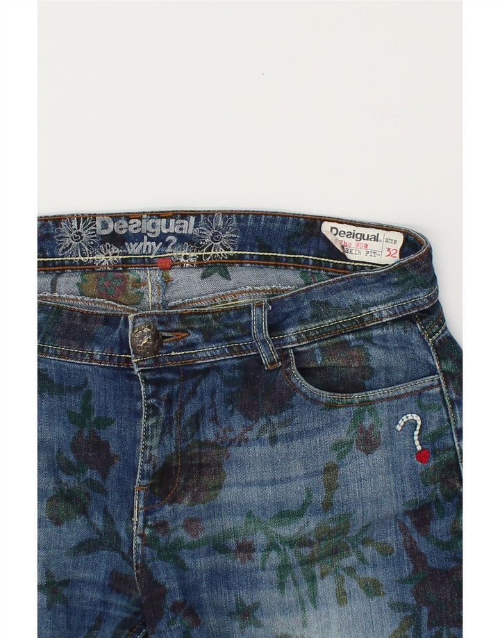 DESIGUAL Womens Skinny Jeans W32 L32 Blue Floral Polyester