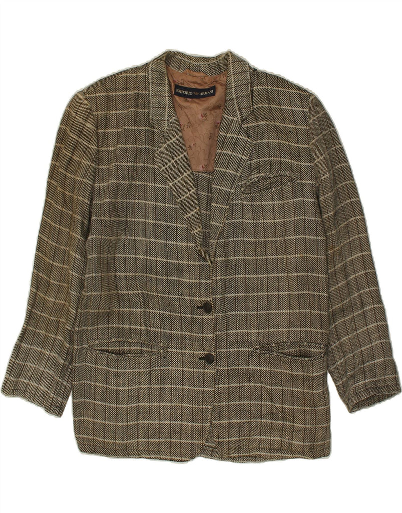 EMPORIO ARMANI Womens 2 Button Blazer Jacket UK 16 Large Grey Check Linen Vintage Emporio Armani and Second-Hand Emporio Armani from Messina Hembry 