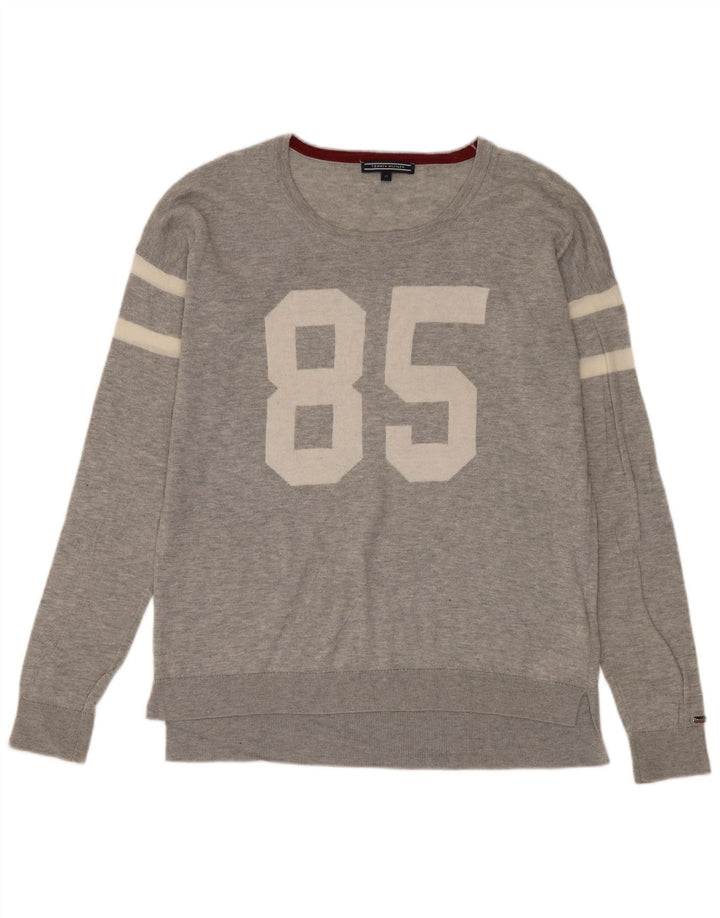 Tommy Hilfiger Mens Graphic Boat Neck Jumper Sweater Medium Grey Wool