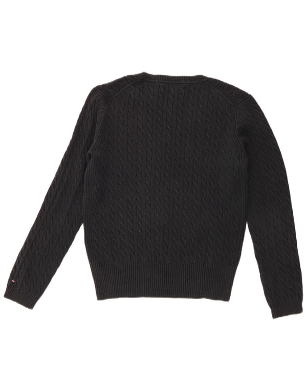 Tommy Hilfiger Womens V-Neck Jumper Sweater UK 14 Medium Black Cotton