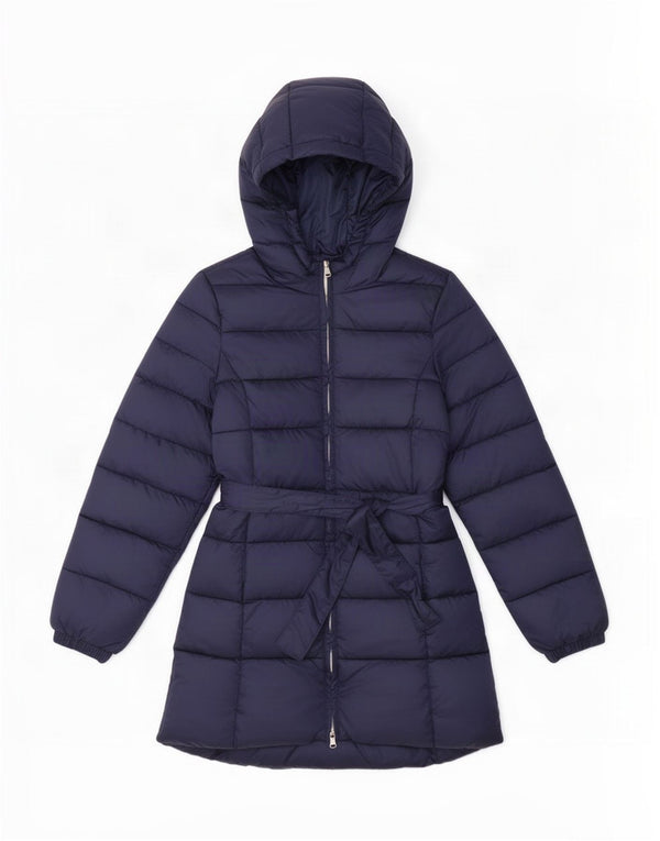 Benetton Girls Hooded Padded Coat 10-11 Years XL Navy Blue Polyamide