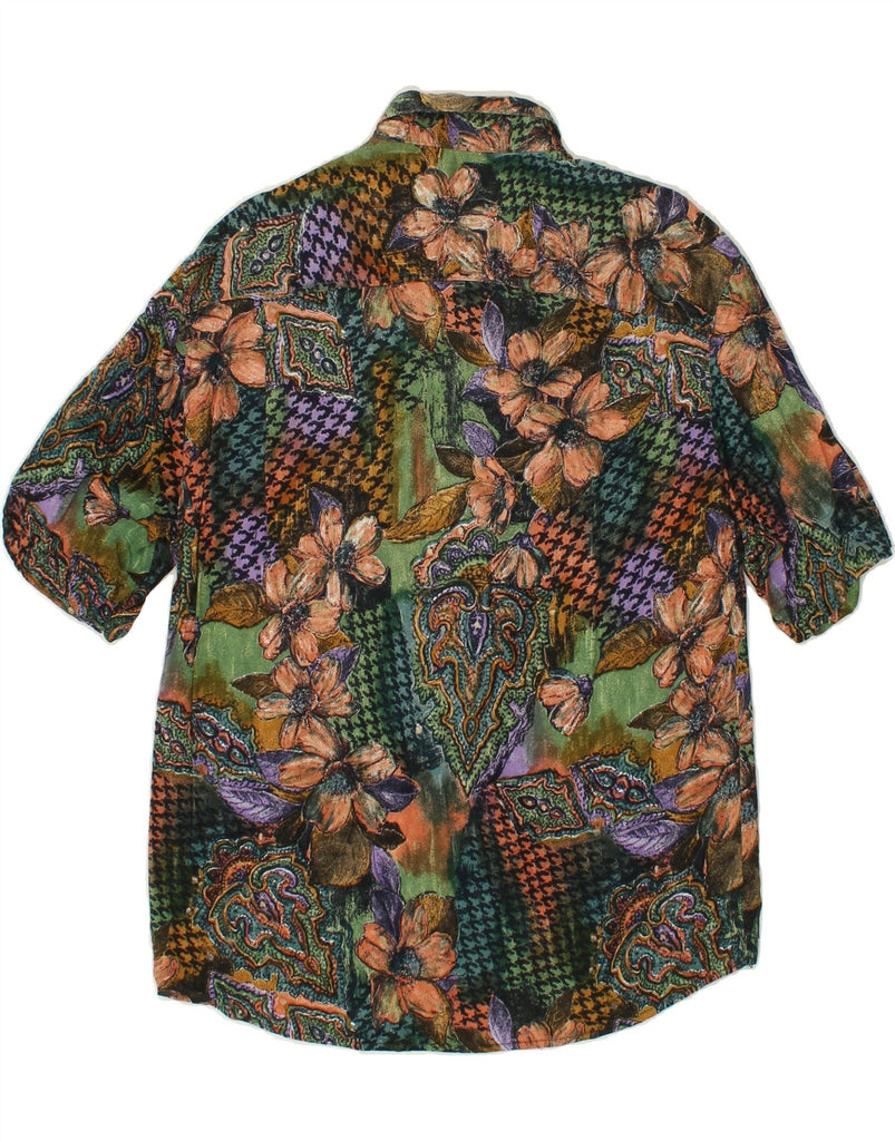 VINTAGE Womens Short Sleeve Shirt UK 18 XL Green Floral Viscose Vintage Vintage and Second-Hand Vintage from Messina Hembry 