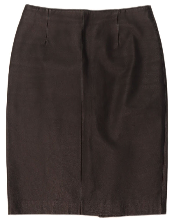 Vintage Womens Leather Pencil Skirt UK 10 Small W28 Black Leather