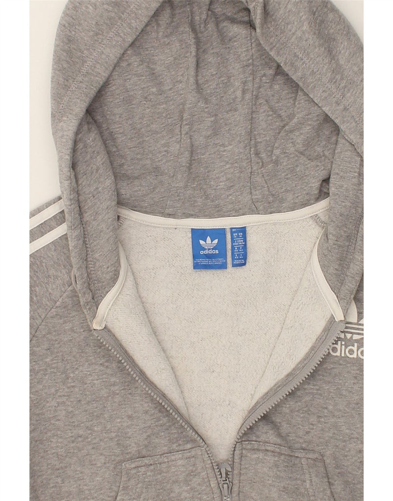 ADIDAS Womens Crop Zip Hoodie Sweater UK 14 Medium Grey Cotton | Vintage Adidas | Thrift | Second-Hand Adidas | Used Clothing | Messina Hembry 