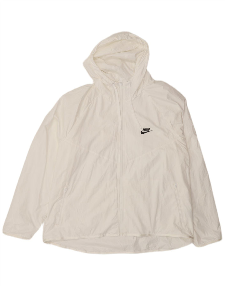 Nike Mens Hooded Rain Jacket UK 44 2XL White Polyester