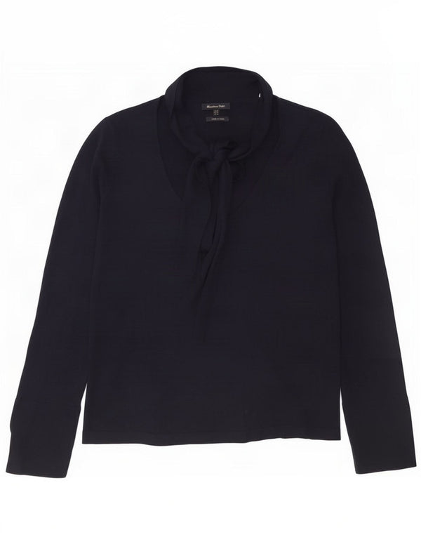 Massimo Dutti Womens Wrap Long Sleeve Blouse Top UK 6 XS Navy Blue Modal