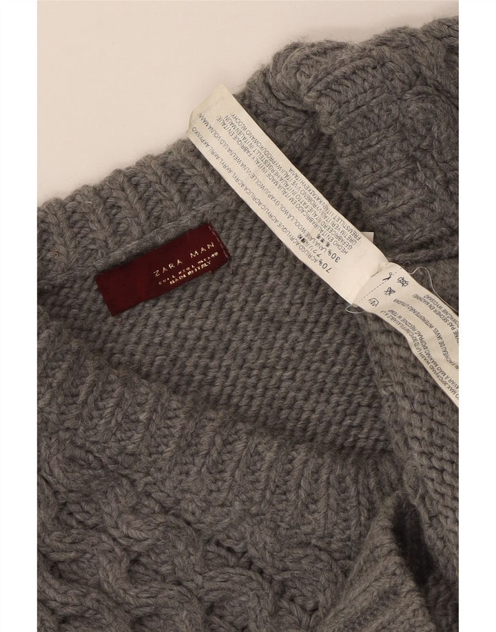 Zara Mens V-Neck Jumper Sweater Large Grey Acrylic