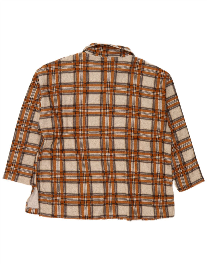 Vintage Womens Oversized Overshirt Flannel Shirt UK 14 Medium Beige Check