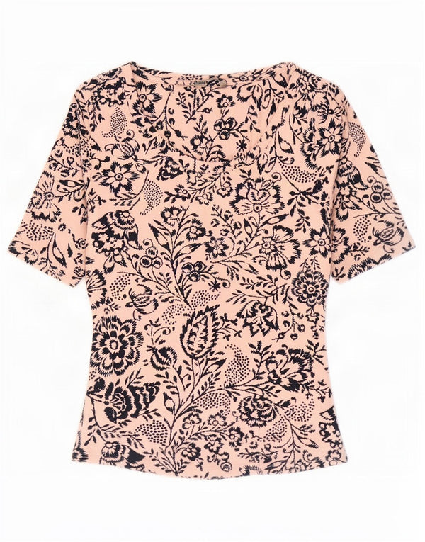 Marks & Spencer Womens Blouse Top UK 10 Small Pink Floral Cotton