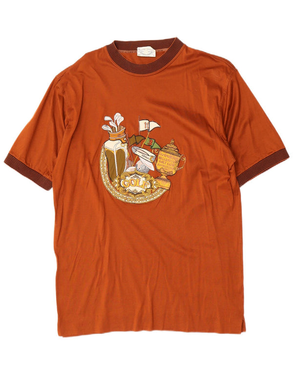 Vintage Mens Graphic T-Shirt Top Medium Brown