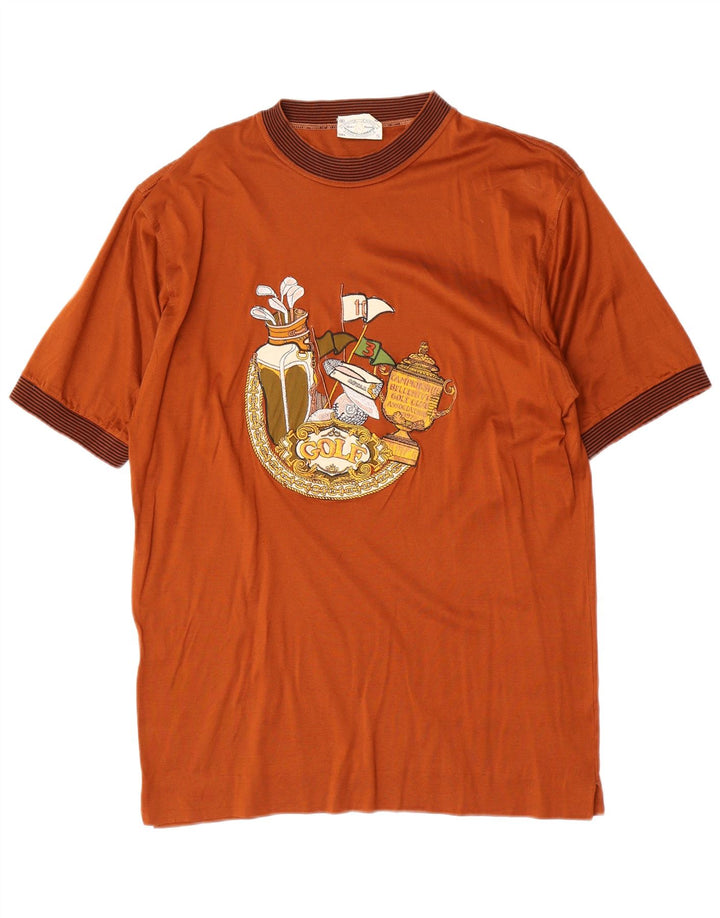 Vintage Mens Graphic T-Shirt Top Medium Brown