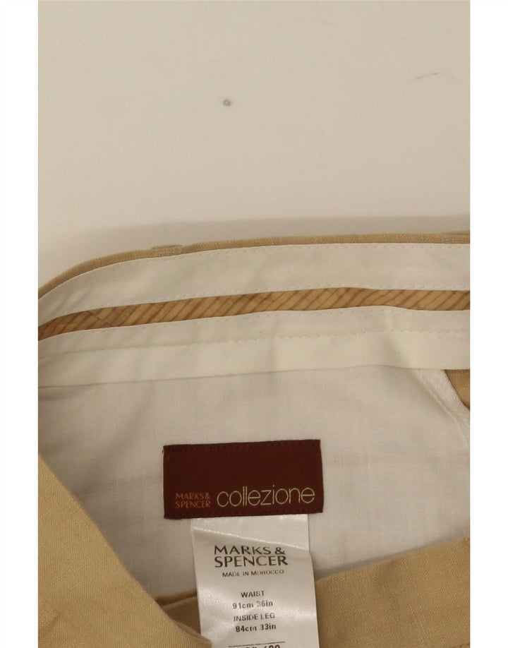Marks & Spencer Mens Straight Suit Trousers W36 L33 Brown Linen