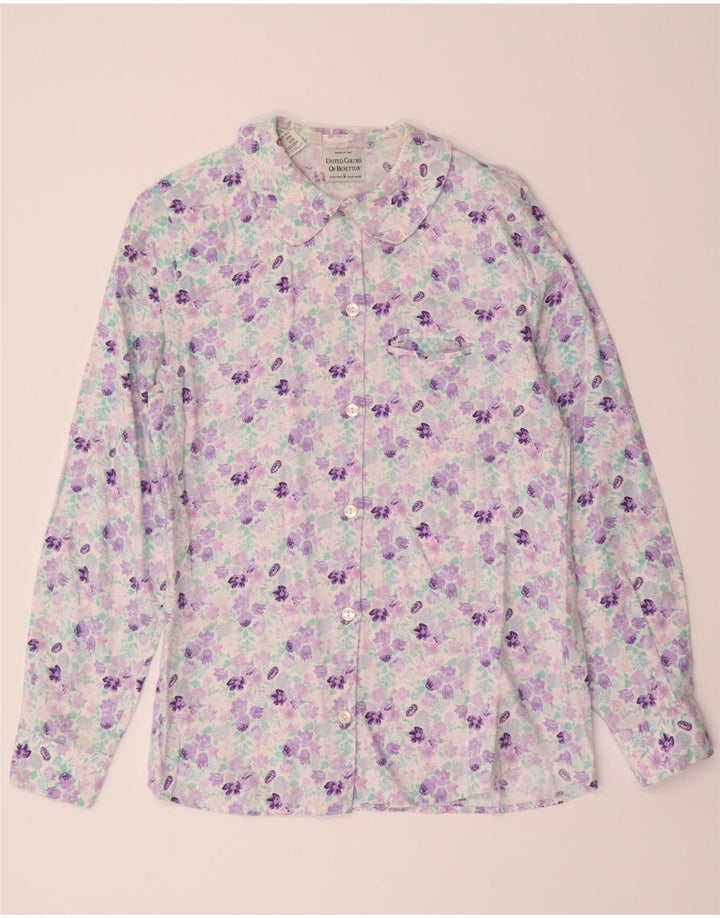 BENETTON Womens Shirt IT 42 Medium Purple Floral Viscose Vintage Benetton and Second-Hand Benetton from Messina Hembry 
