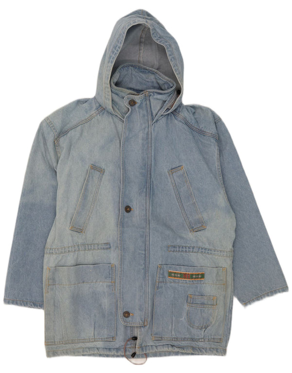 Vintage Mens Hooded Denim Coat UK 38 Medium Blue Cotton
