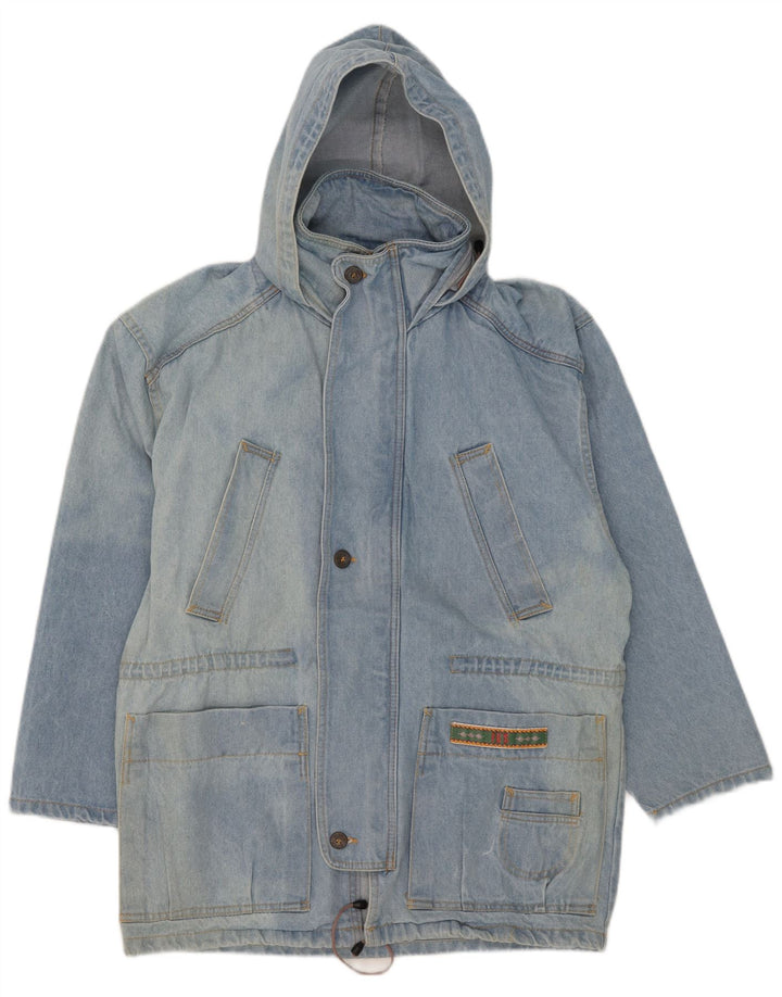 Vintage Mens Hooded Denim Coat UK 38 Medium Blue Cotton