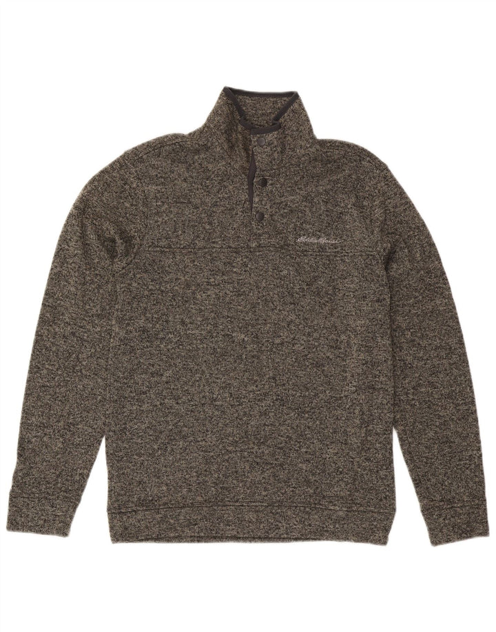 Eddie Bauer Mens Button Neck Sweatshirt Jumper Small Grey Flecked Polyester