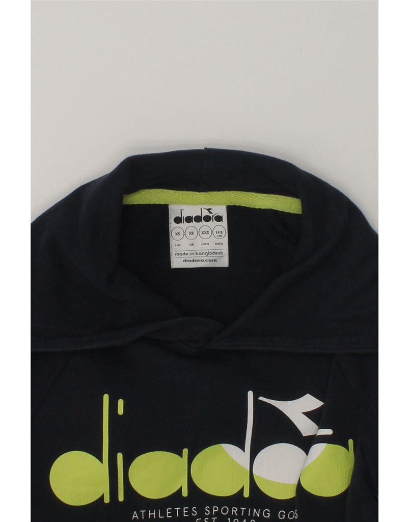 DIADORA Boys Graphic Hoodie Jumper 3-4 Years XS Navy Blue | Vintage Diadora | Thrift | Second-Hand Diadora | Used Clothing | Messina Hembry 