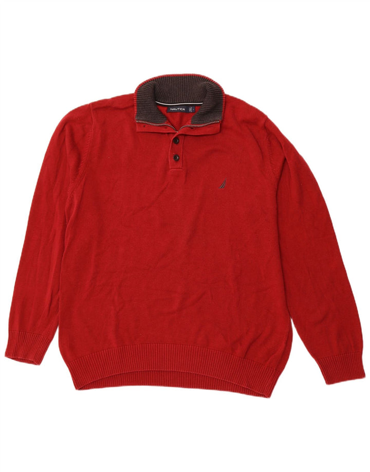 NAUTICA Mens Zip Neck Jumper Sweater Large Red Cotton