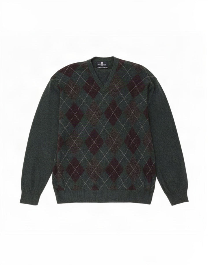 Marks & Spencer Mens Blue Harbour V-Neck Jumper Sweater 2XL Green