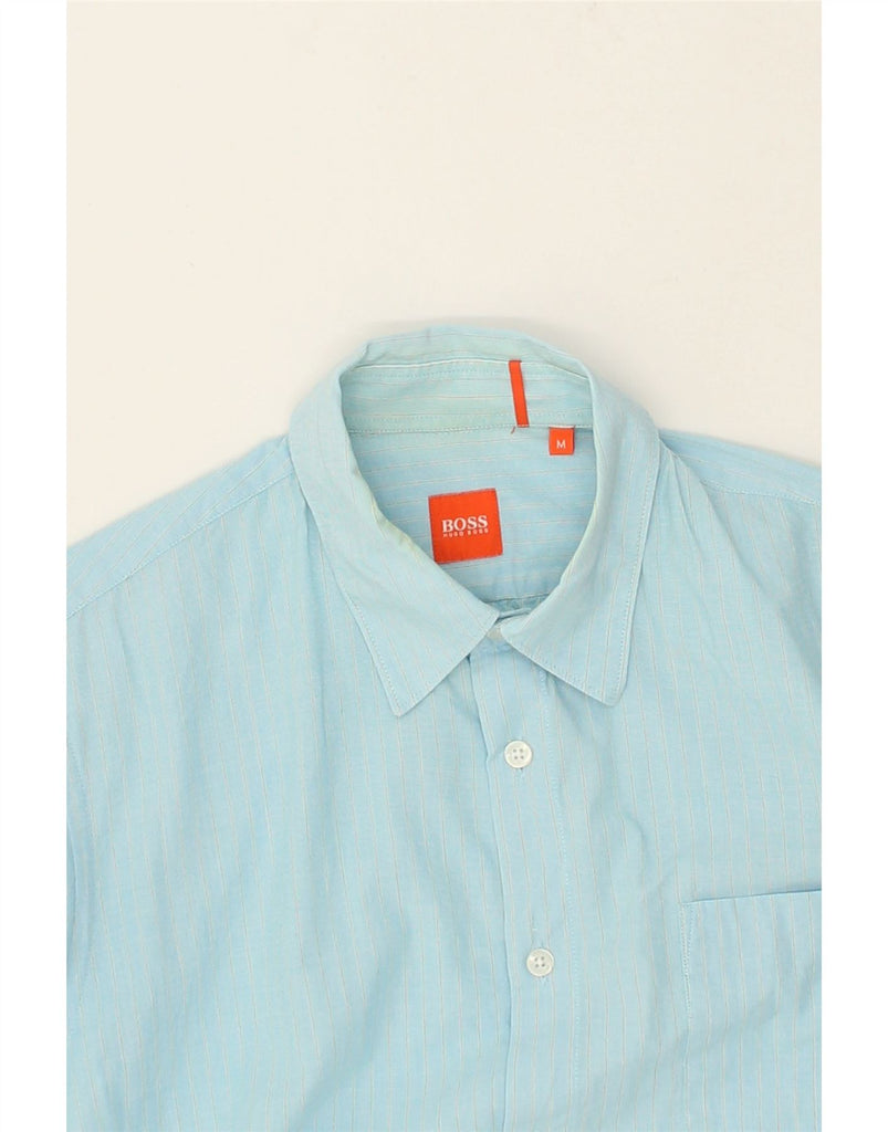 HUGO BOSS Mens Short Sleeve Shirt Medium Blue Striped | Vintage Hugo Boss | Thrift | Second-Hand Hugo Boss | Used Clothing | Messina Hembry 