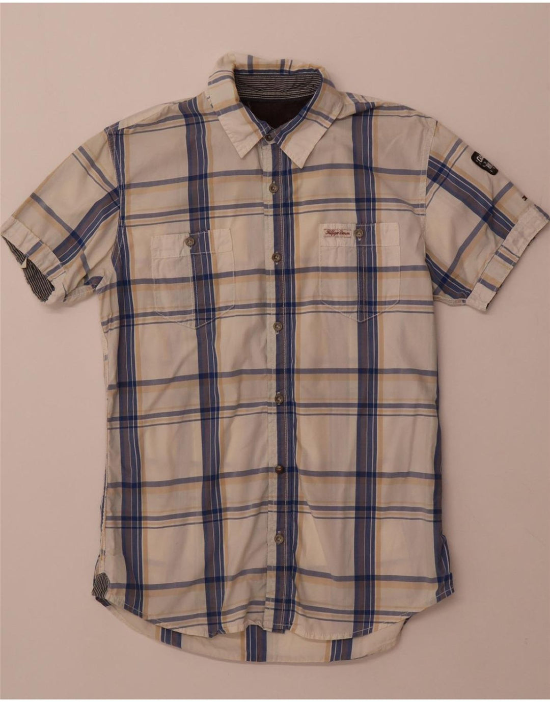 TOMMY HILFIGER Mens Short Sleeve Shirt Small Blue Check Cotton
