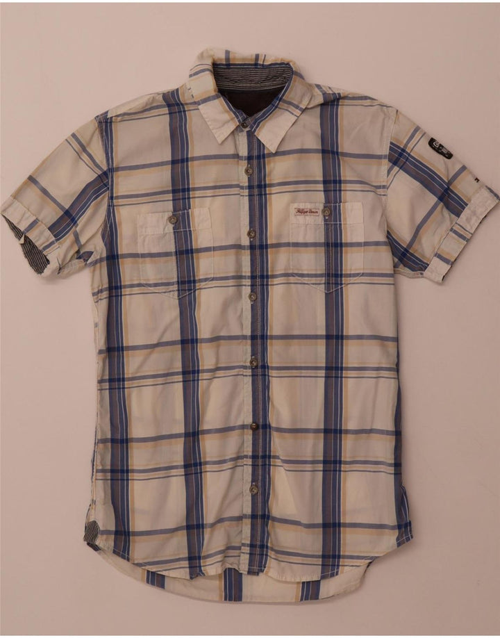 TOMMY HILFIGER Mens Short Sleeve Shirt Small Blue Check Cotton