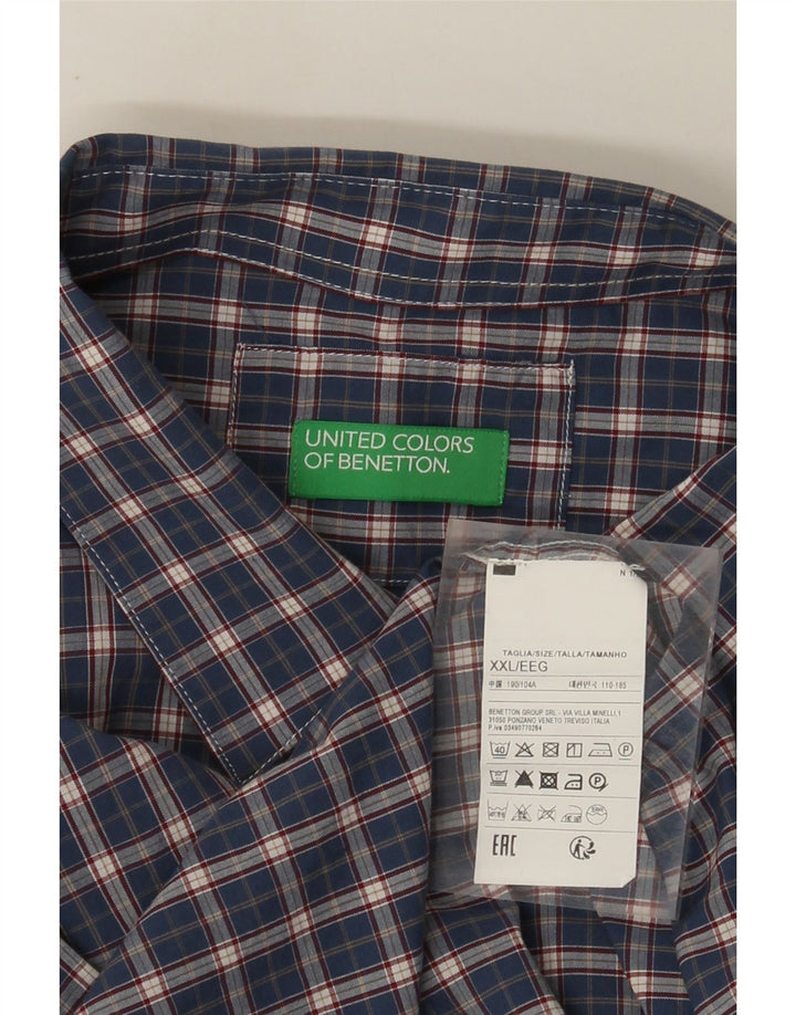 Benetton Mens Shirt 2XL Navy Blue Check Cotton