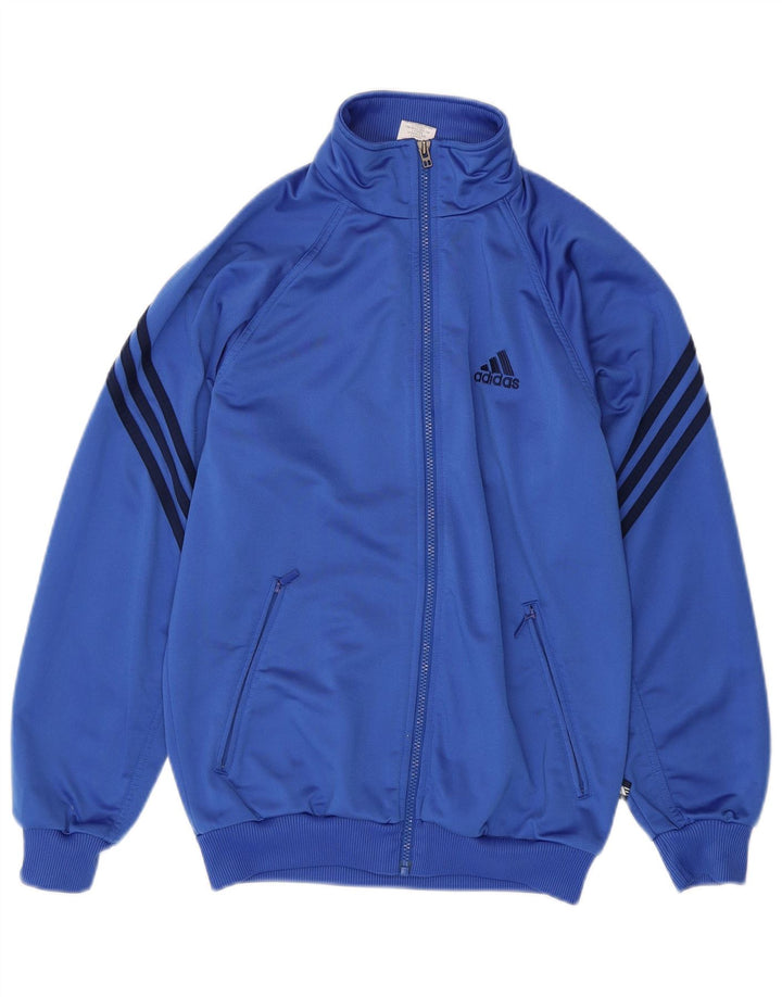 ADIDAS Boys Tracksuit Top Jacket 13-14 Years Blue Polyester