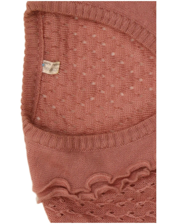 Vintage Womens Ruffle Front V-Neck Jumper Sweater IT 44 Medium Pink