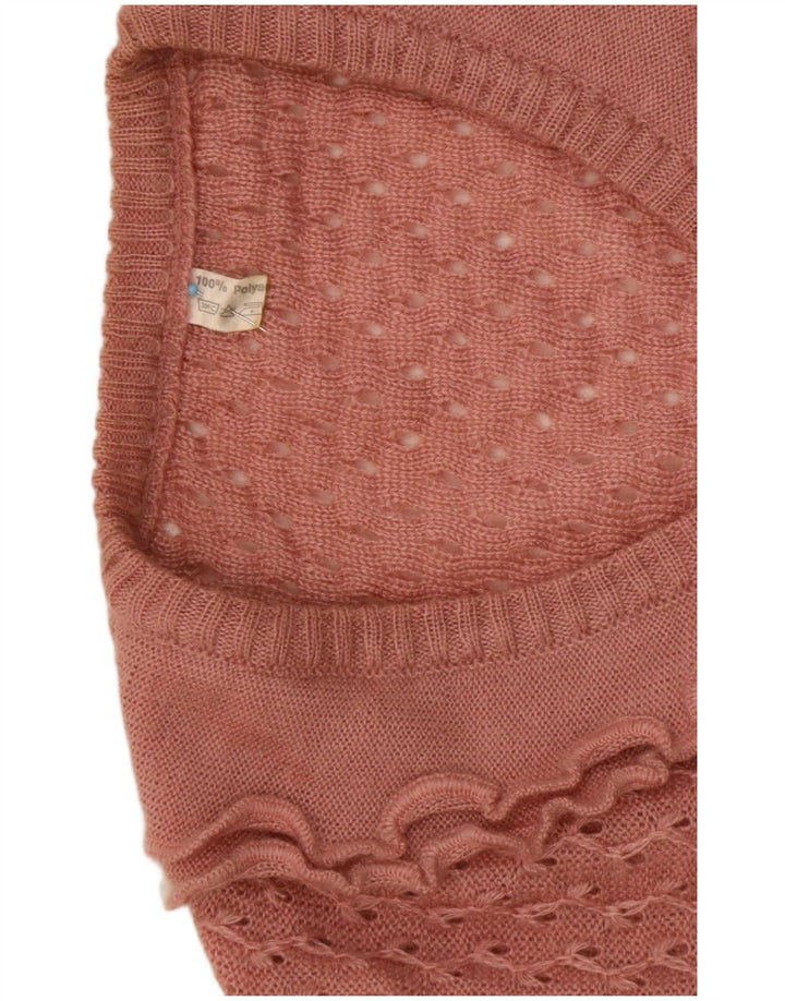 Vintage Womens Ruffle Front V-Neck Jumper Sweater IT 44 Medium Pink