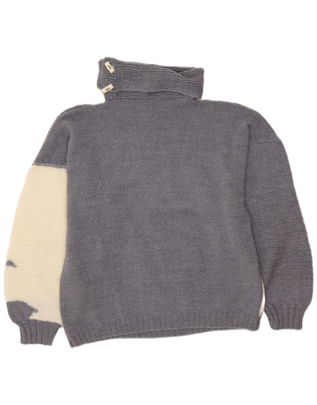 Vintage Womens Roll Neck Jumper Sweater UK 16 Large Grey Colourblock