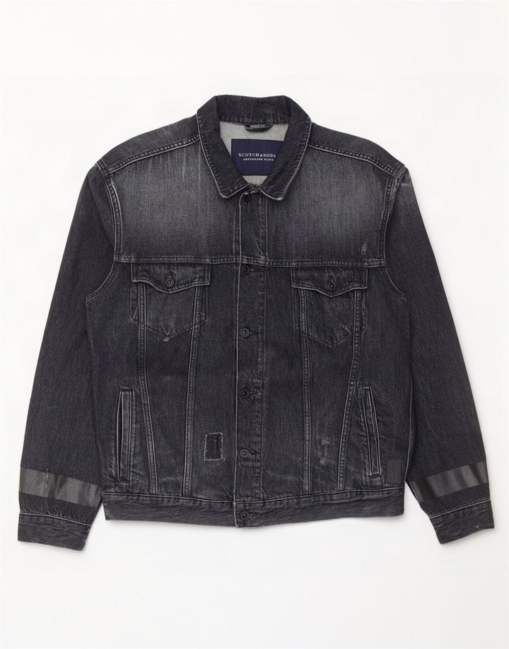 Scotch & Soda Mens Graphic Denim Jacket UK 44 2XL Grey Cotton