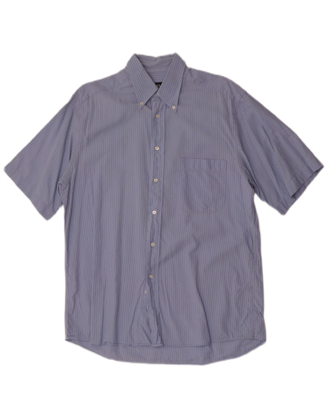 Hugo Boss Mens Short Sleeve Shirt Medium Blue Pinstripe Cotton