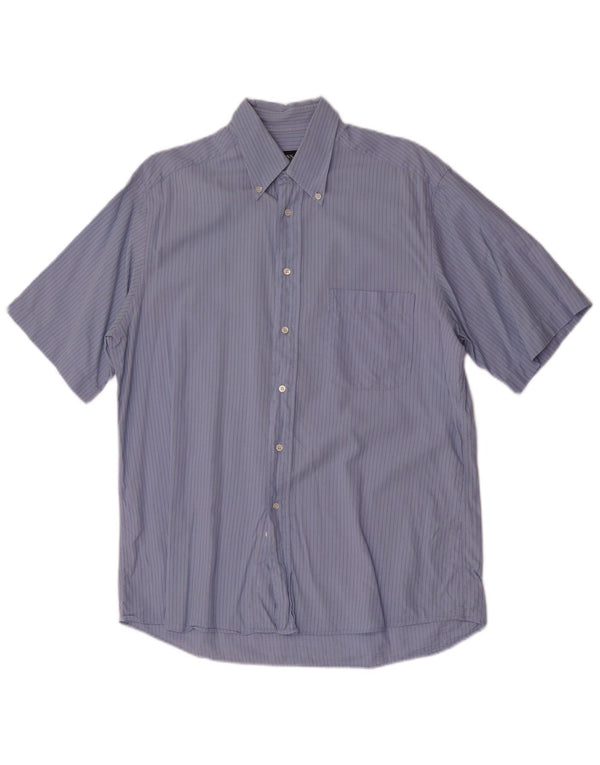 Hugo Boss Mens Short Sleeve Shirt Medium Blue Pinstripe Cotton