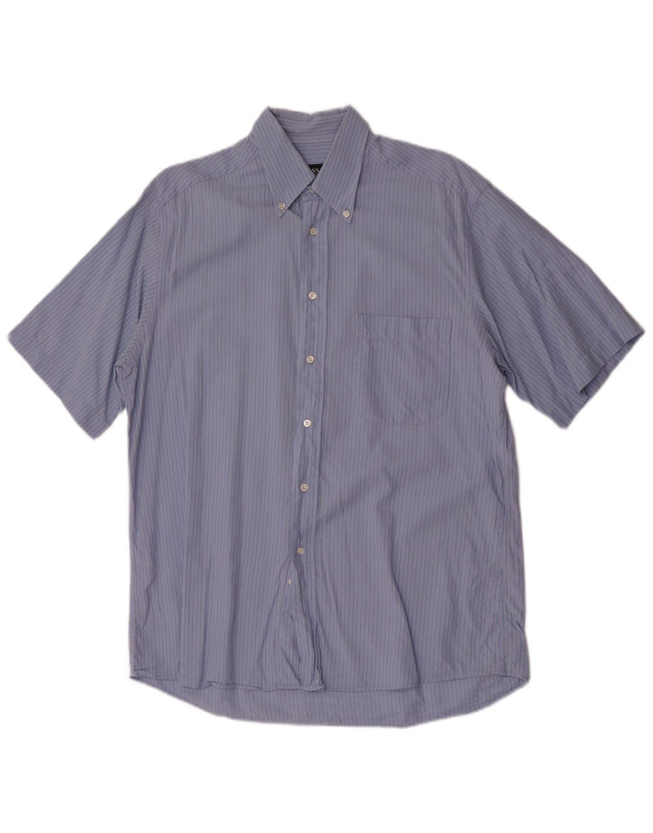 Hugo Boss Mens Short Sleeve Shirt Medium Blue Pinstripe Cotton