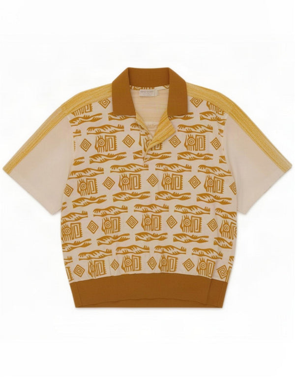 Maestrami Mens Polo Shirt Medium Beige Geometric Cotton