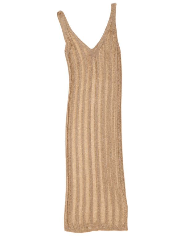 Vintage Womens Beach See Through Sleeveless Bodycon Dress UK 8 Small Beige