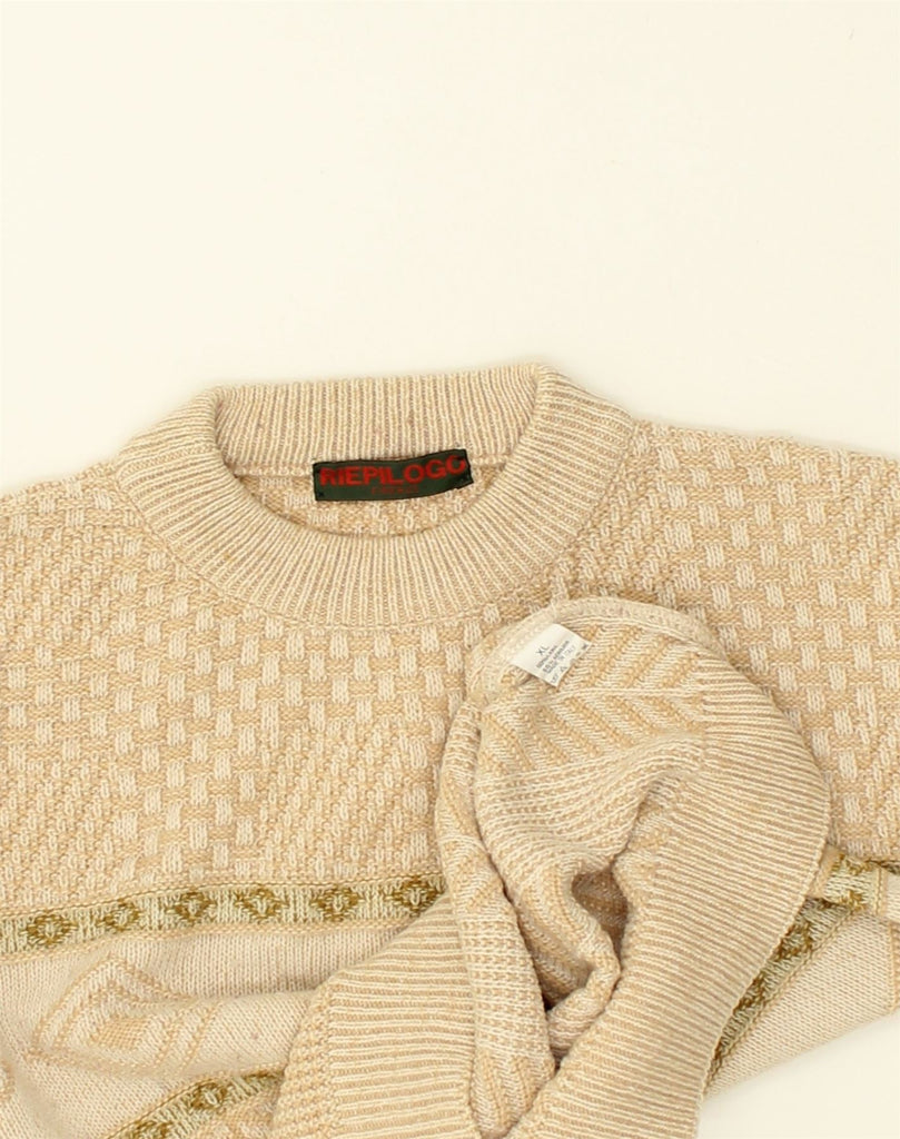 VINTAGE Womens Crew Neck Jumper Sweater UK 18 XL Beige Geometric Wool | Vintage Vintage | Thrift | Second-Hand Vintage | Used Clothing | Messina Hembry 