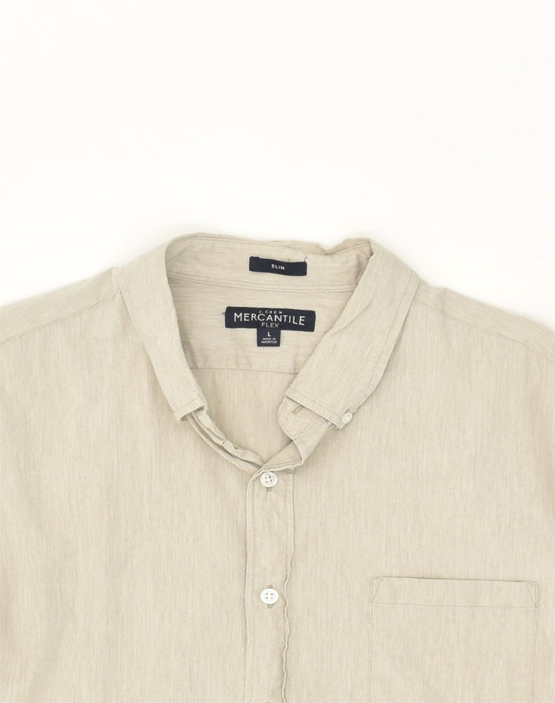 J. CREW Mens Mercantile Flex Slim Fit Shirt Large Beige Cotton | Vintage J. Crew | Thrift | Second-Hand J. Crew | Used Clothing | Messina Hembry 