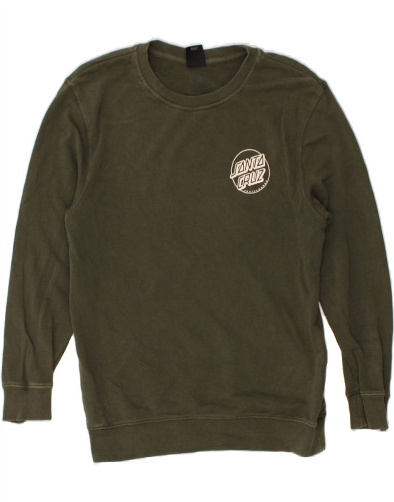 SANTA CRUZ Boys Graphic Sweatshirt Jumper 13-14 Years Khaki Cotton | Vintage Santa Cruz | Thrift | Second-Hand Santa Cruz | Used Clothing | Messina Hembry 