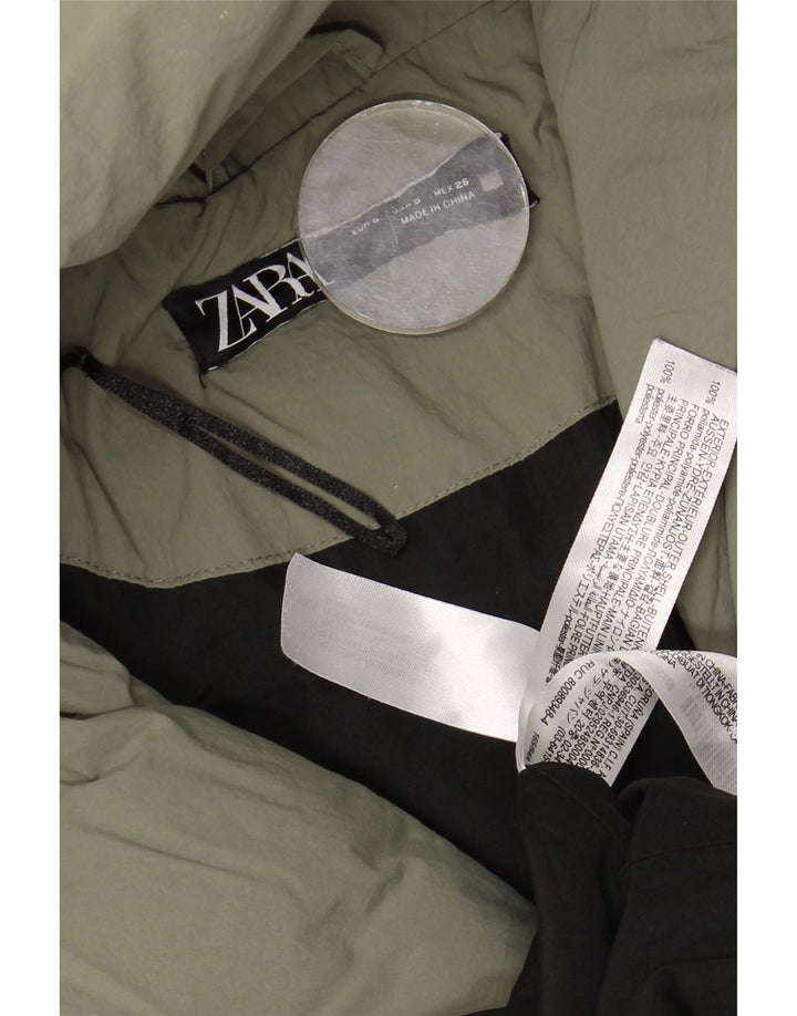 Zara Womens Hooded Oversized Padded Coat UK 10 Small Green Polyamide
