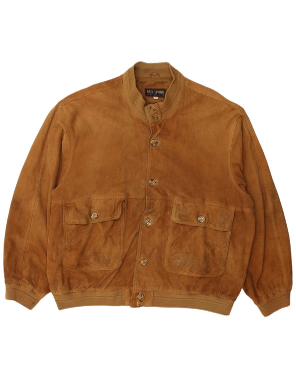 Vintage Mens Suede Bomber Jacket IT 58 4XL Brown Suede