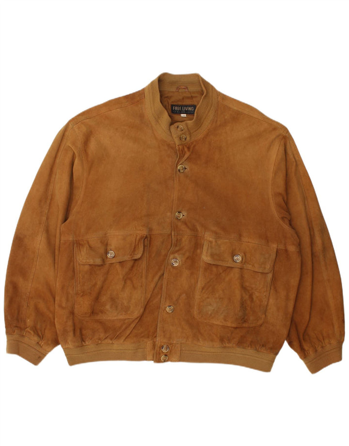 Vintage Mens Suede Bomber Jacket IT 58 4XL Brown Suede