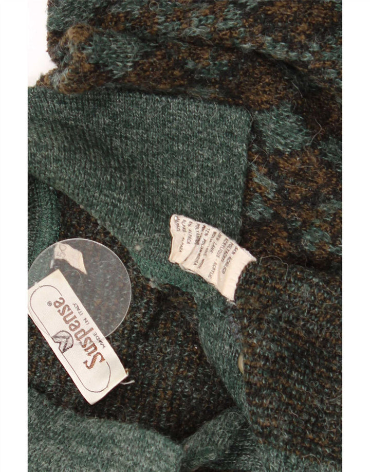 Suspense Mens Polo Neck Jumper Sweater IT 50 Medium Green Argyle/Diamond
