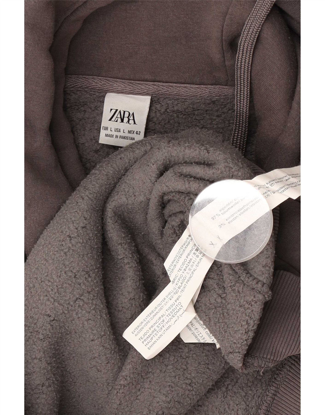 Zara Mens Hoodie Jumper Large Grey Cotton