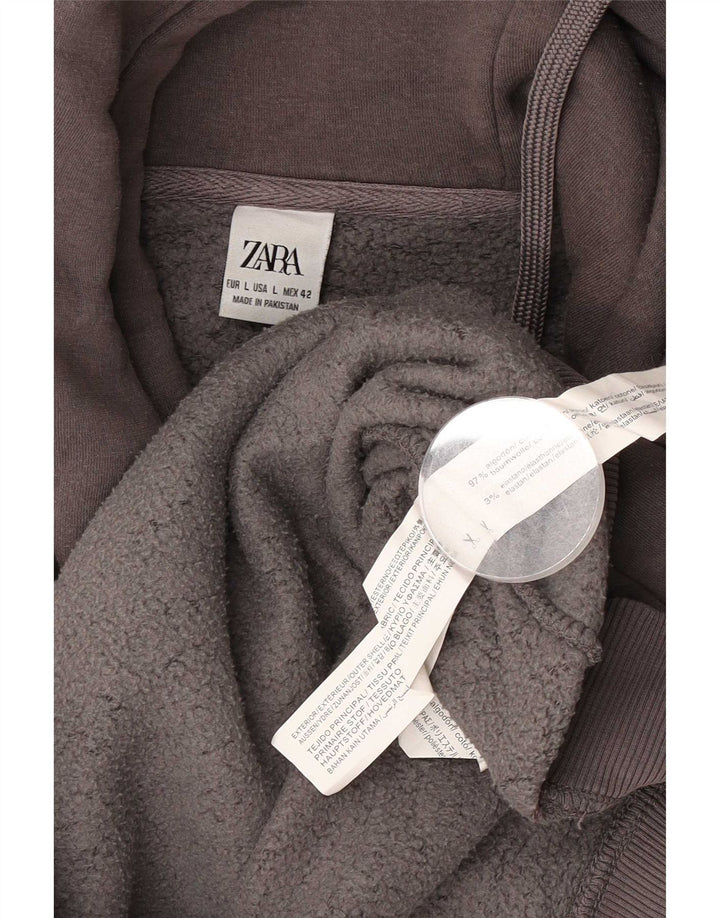 Zara Mens Hoodie Jumper Large Grey Cotton