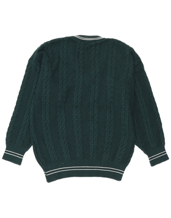 Vintage Mens V-Neck Jumper Sweater Large Green Striped