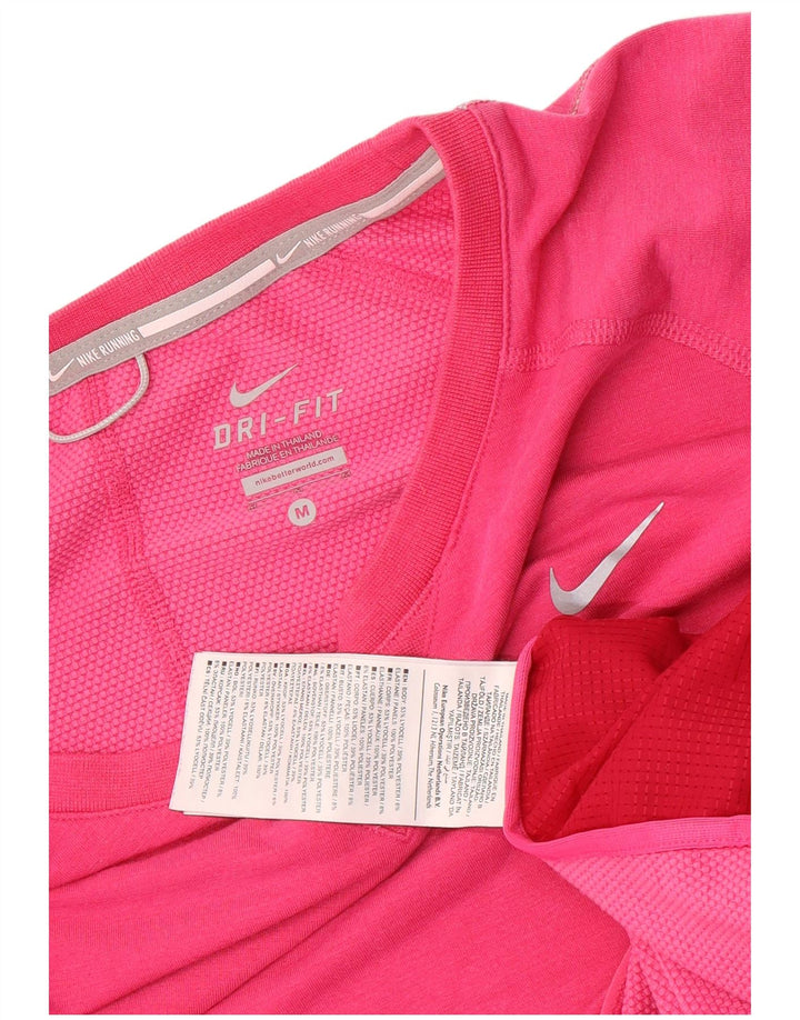 Nike Womens Dri Fit Top Long Sleeve UK 14 Medium Pink Colourblock Lyocell
