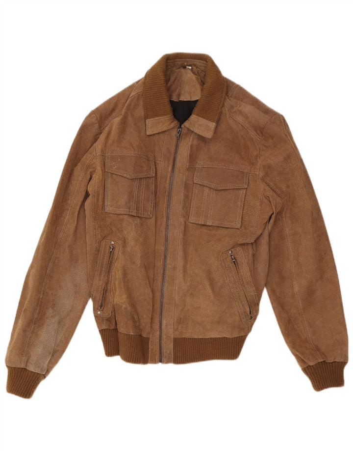 Reward Mens Suede Bomber Jacket UK 40 Large Brown Leather