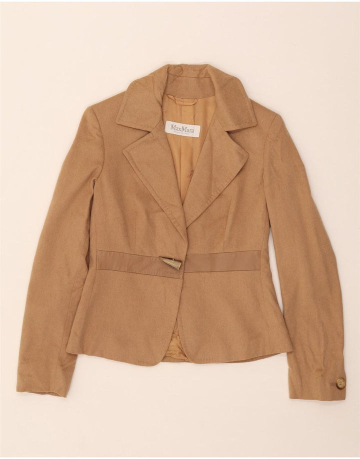 Max Mara Womens 1 Button Blazer Jacket UK 8 Small Beige Camelhair